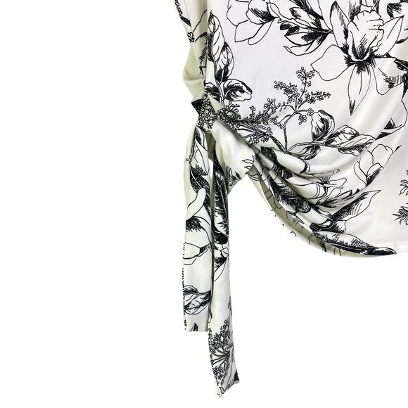 White House Black Market Top Womens Sz S White Black Floral Cowl Neck Sleeveless - Picture 5 of 8